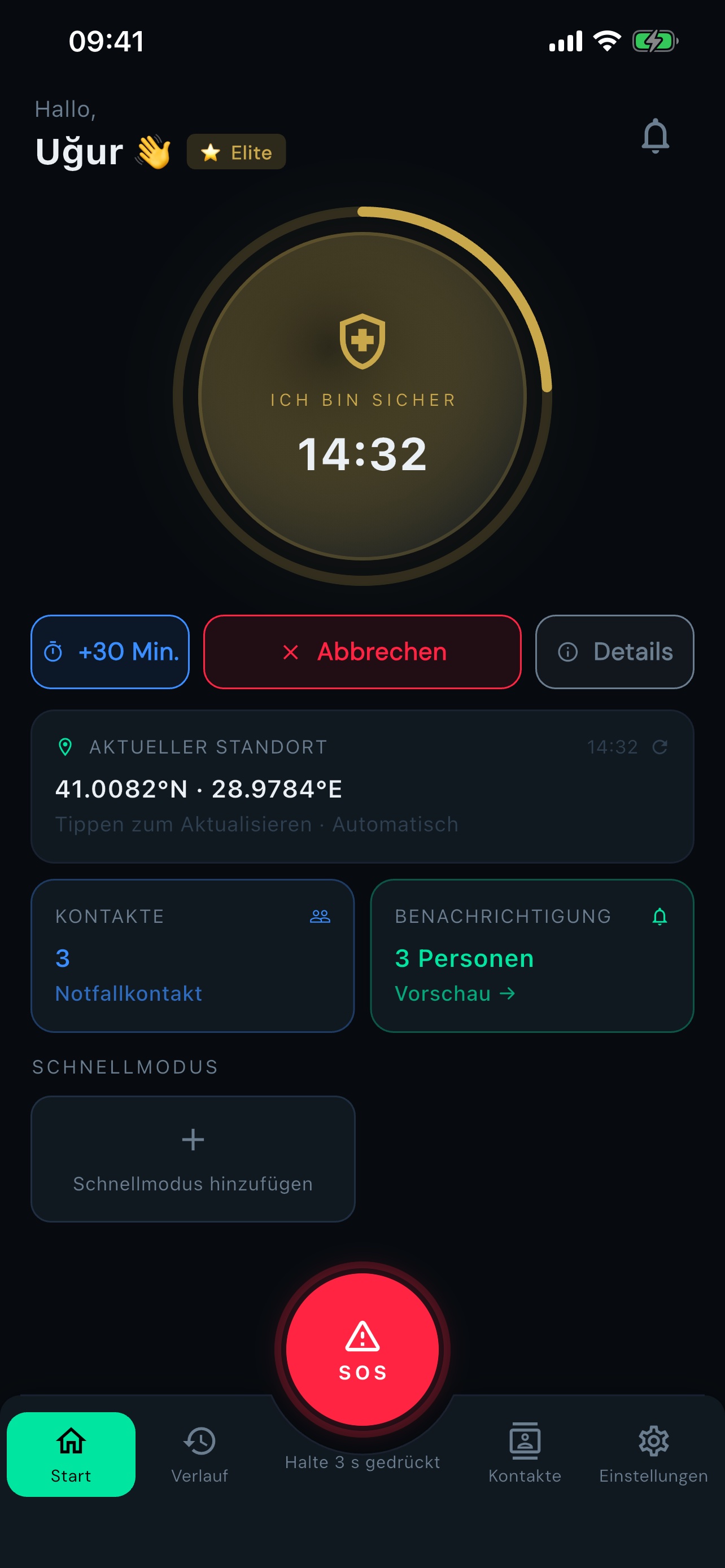 Start: Sicherheits-Timer