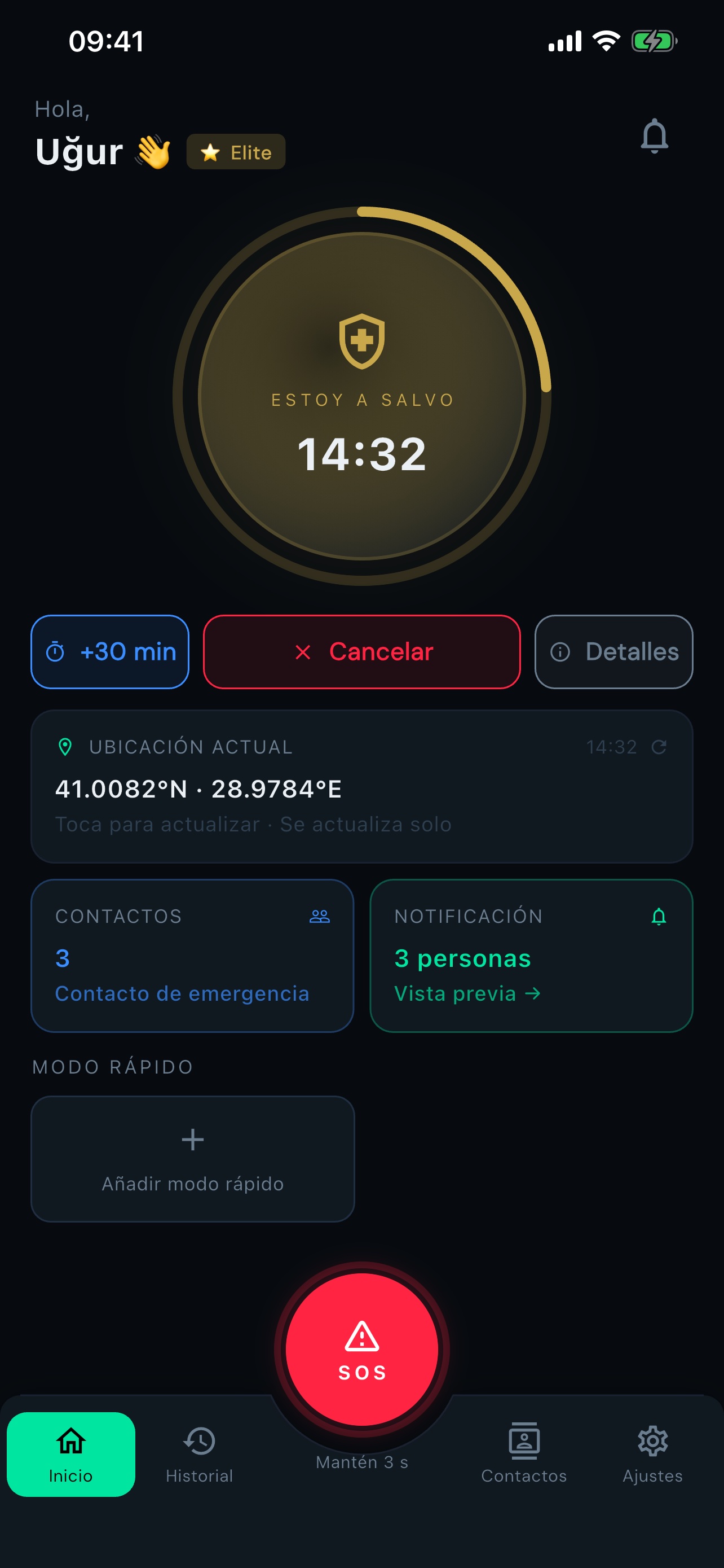 Inicio: temporizador de seguridad