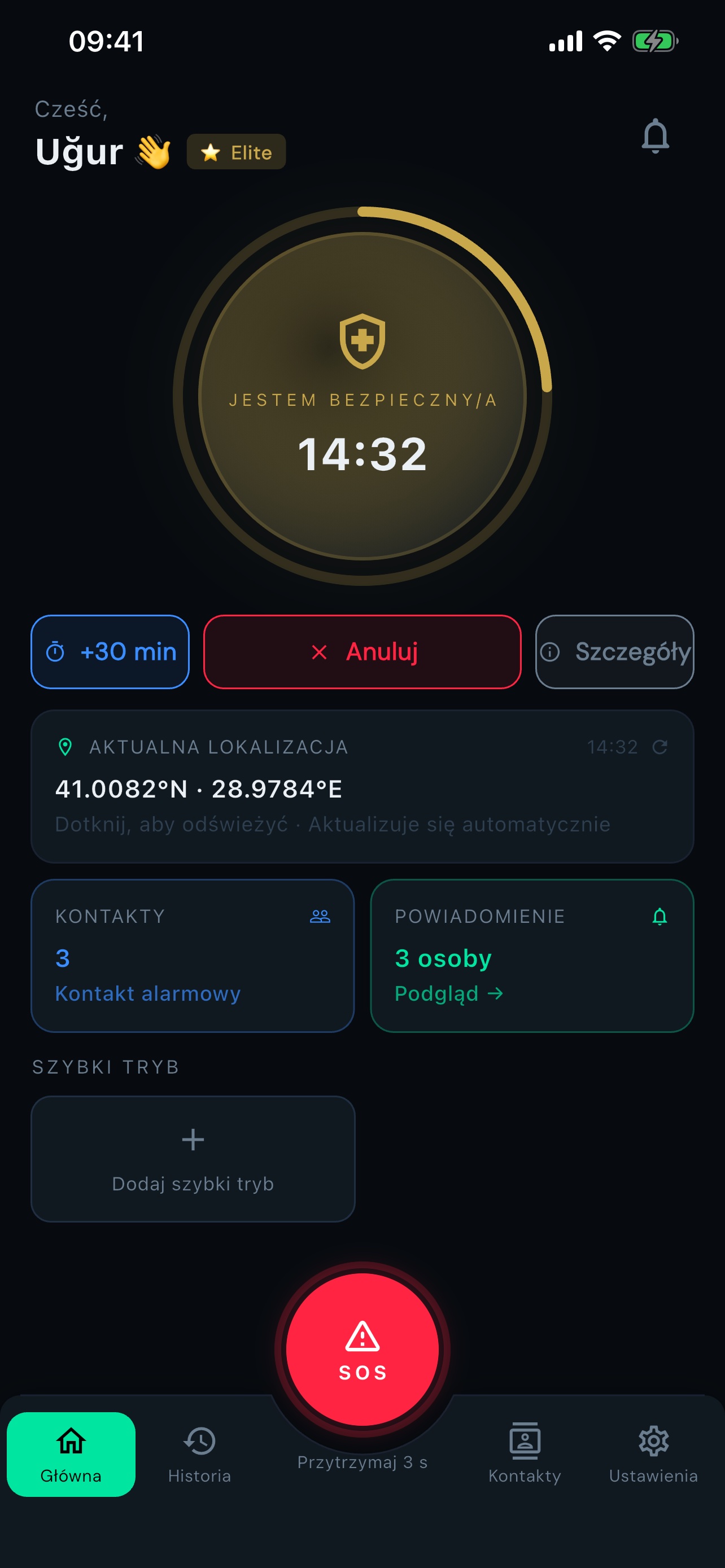 Start: timer bezpieczeństwa